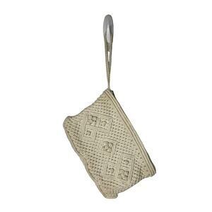 Vintage Crochet Macrame Clutch Wristlet Purse Beige Cream Cottagecore Grannycore